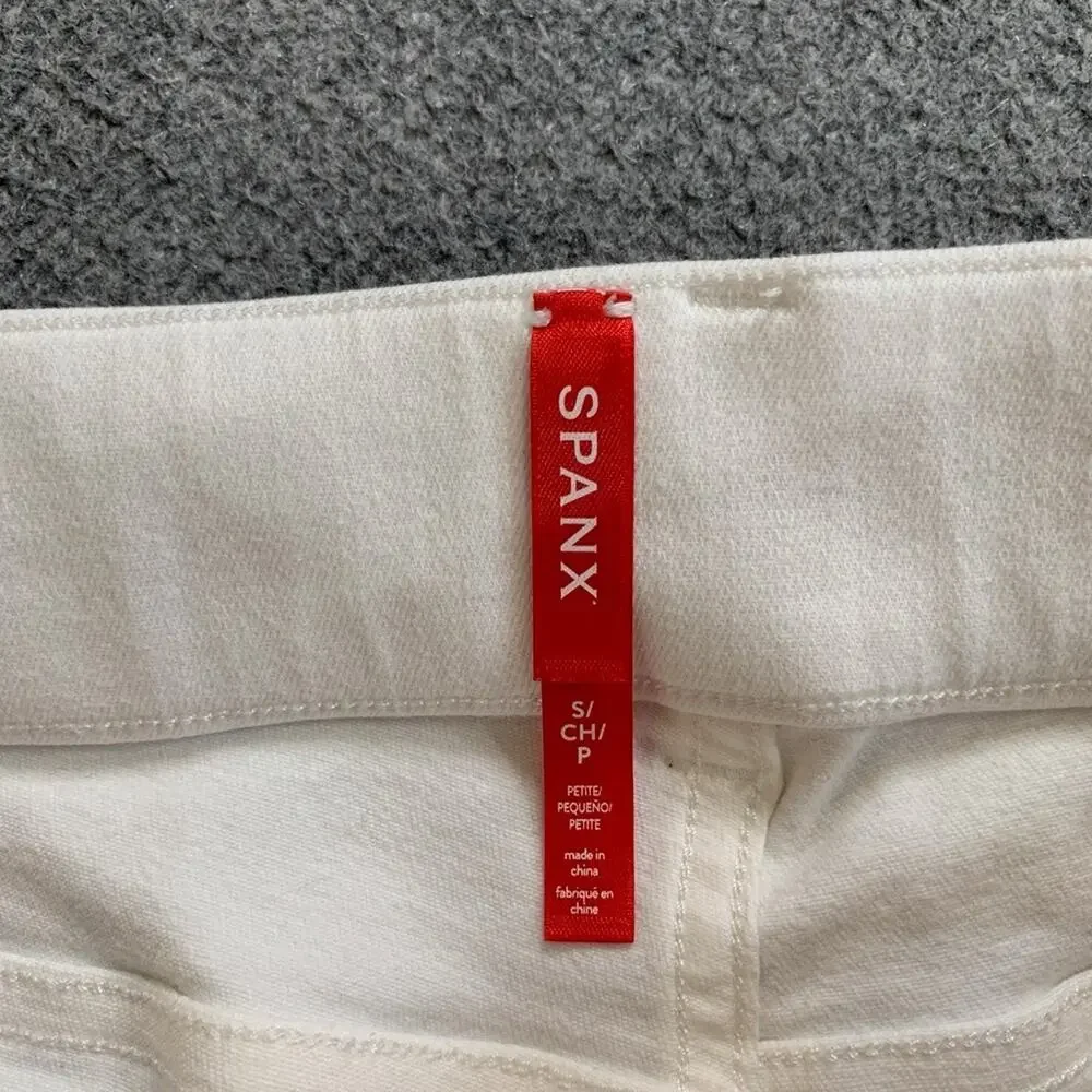 Spanx Jeans Womens S Small White Denim Pull On Crop Straight Mid Rise Stretch